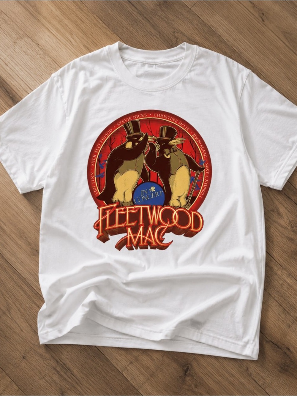 Gildan White Fleetwood Mac Graphic Tee with Red & Brown Print